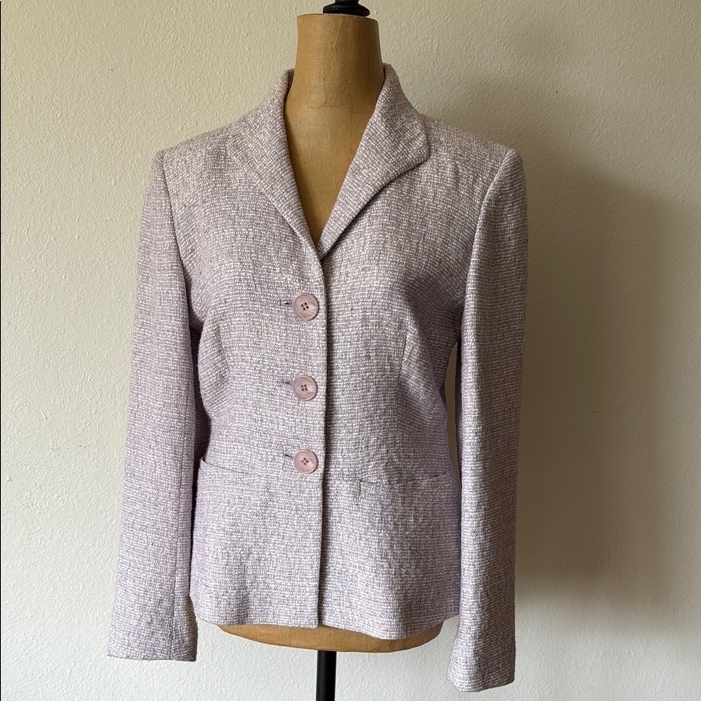 Lafayette 148 sz 4 lavender purple and white blazer jacket shoulder pads VGUC - Picture 2 of 10